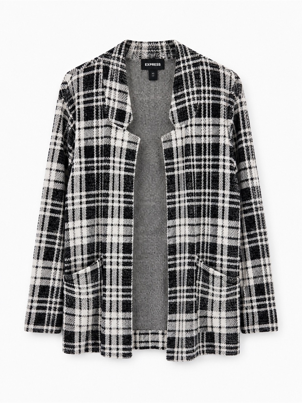Express Black & White Plaid Open-Front Blazer Jacket